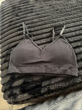 Spiritual Gangster Ribbed V-Neck Bralette in Black with pads